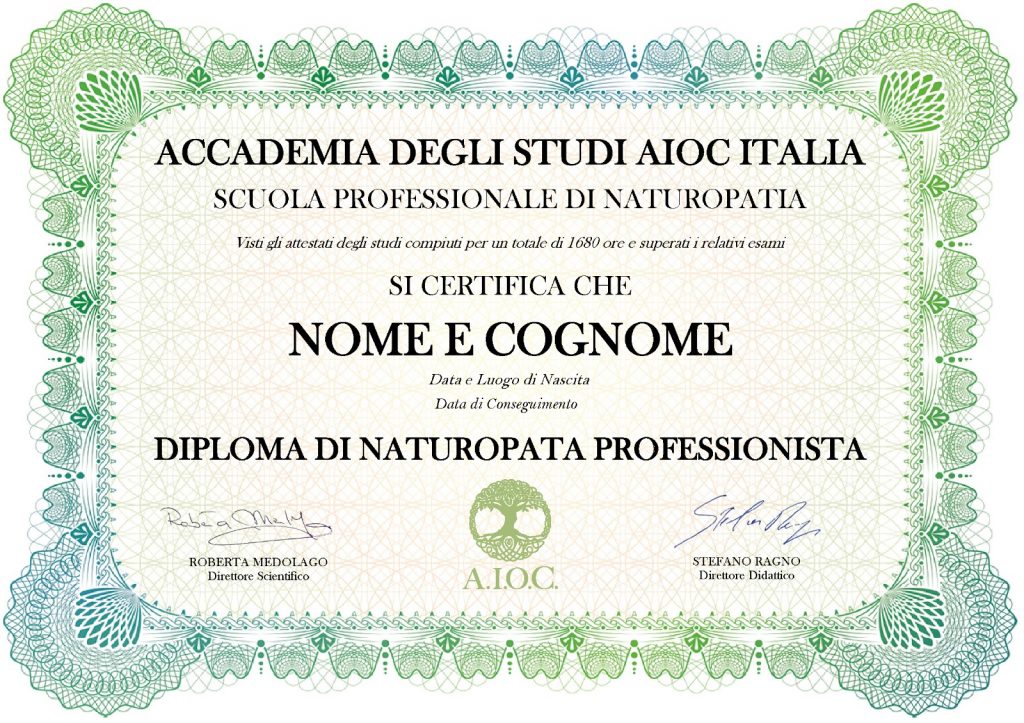 Diploma di Naturopata Professionista — Accademia degli Studi AIOC Italia